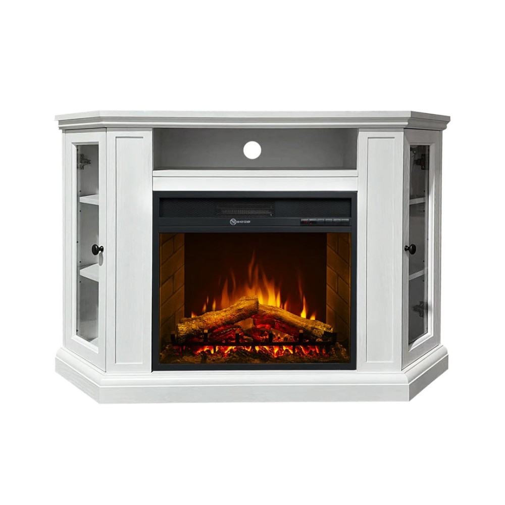 Electric fireplace MADISON corner fireplace in White wood L126 x D78 x H83