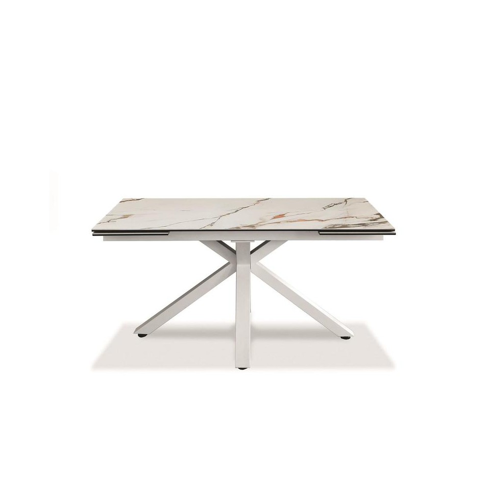 Modern extendable table up to 240cm in calacatta marble color, ceramic top. Two extensions, high quality. Stones OM/313/MC