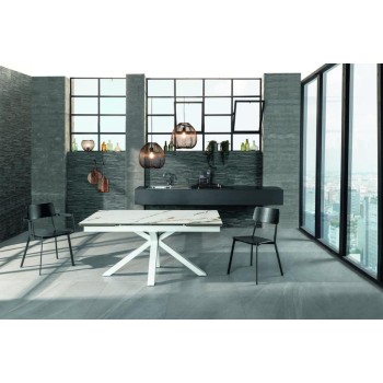 Modern extendable table up to 240cm in calacatta marble color, ceramic top. Two extensions, high quality. Stones OM/313/MC