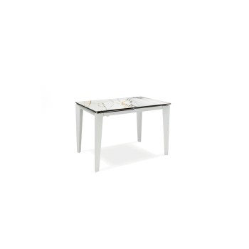 Tavolo allungabile moderno fino a 170cm colore marmo calacatta, top in ceramica. un'allunga, alta qualità. Stones OM/312/MC