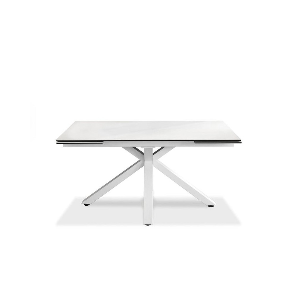 Extendable modern table from 160cm to 240cm white ceramic top on tempered glass