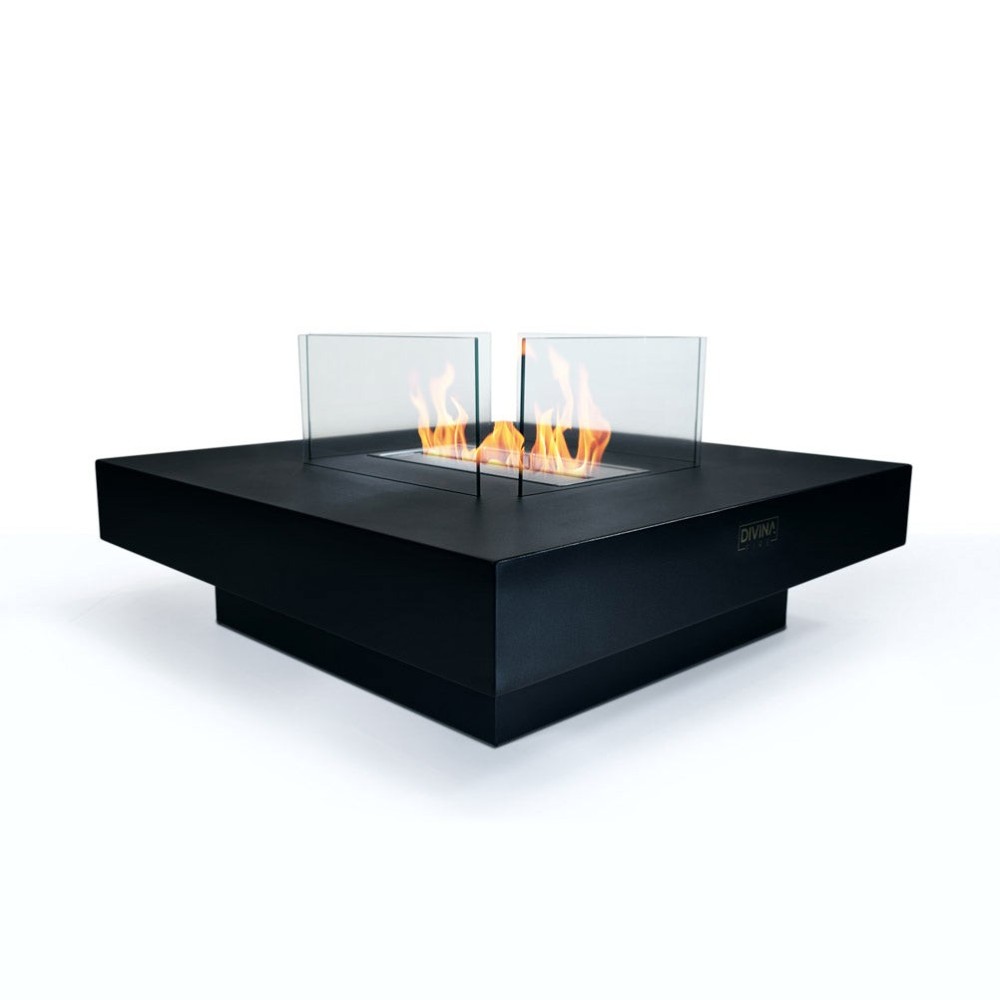 Floor bioethanol fireplace for indoor outdoor use Panarea Black 70x70x35