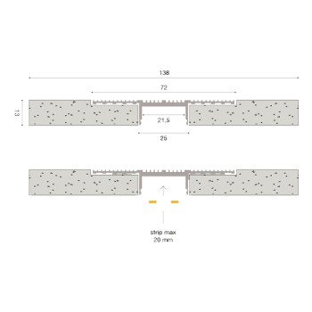 Preassembled plasterboard with recessed aluminum profile Carrara G – 2 meters and 2 covers included